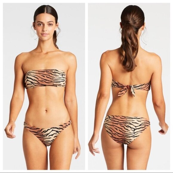 New Vitamin A Luciana Ziva Tiger Stripe Classic Reversible Bikini Bottom 12/XL - Picture 1 of 11